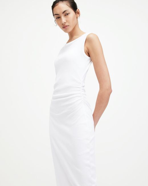 AllSaints White Katarina Boat Neck Slim Fit Maxi Dress