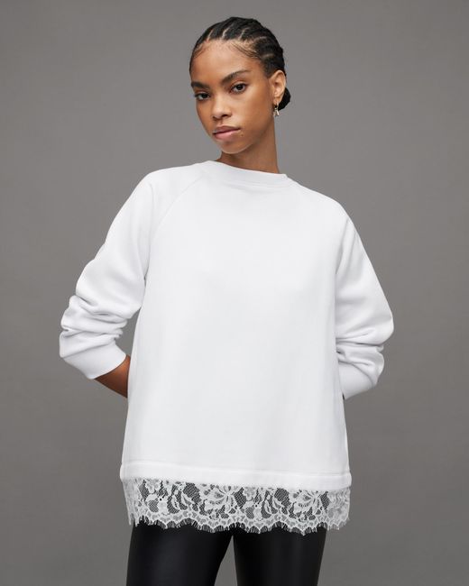 AllSaints Gray Lee Relaxed Pleated Lace Trim Sweatshirt