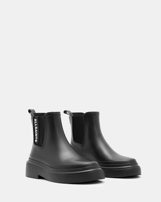 AllSaints Black Hetty Logo Rubber Ankle Boots,