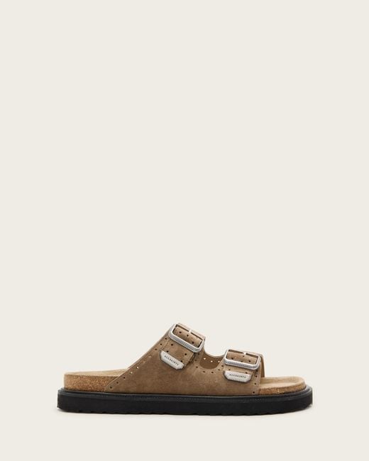 AllSaints Natural Randal Buckled Suede Sandals for men