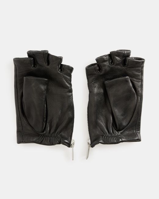 AllSaints Black Charly Leather Fingerless Gloves