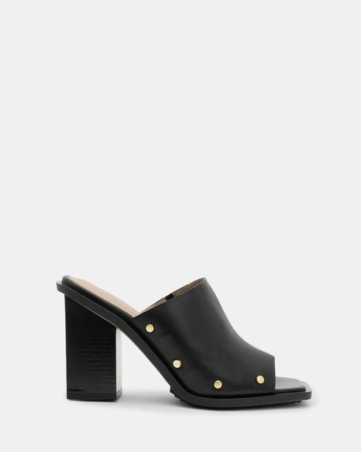 AllSaints Black Kelly Stud-embellished Heeled Leather Mules