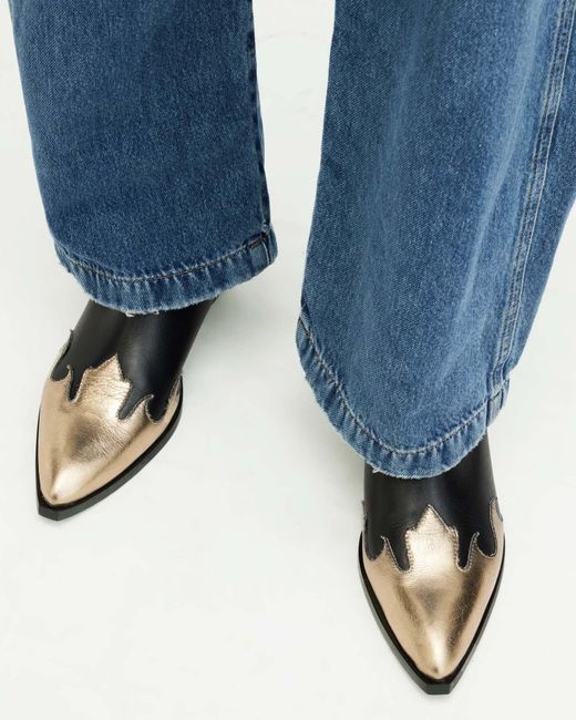 AllSaints Black Dellaware Contrast-stitch Metallic Leather Ankle Boots