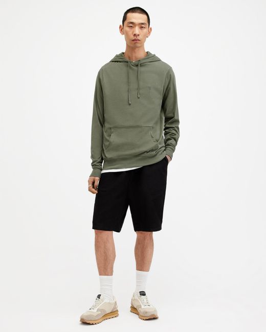 AllSaints Green Brace Pullover Brushed Cotton Hoodie, for men