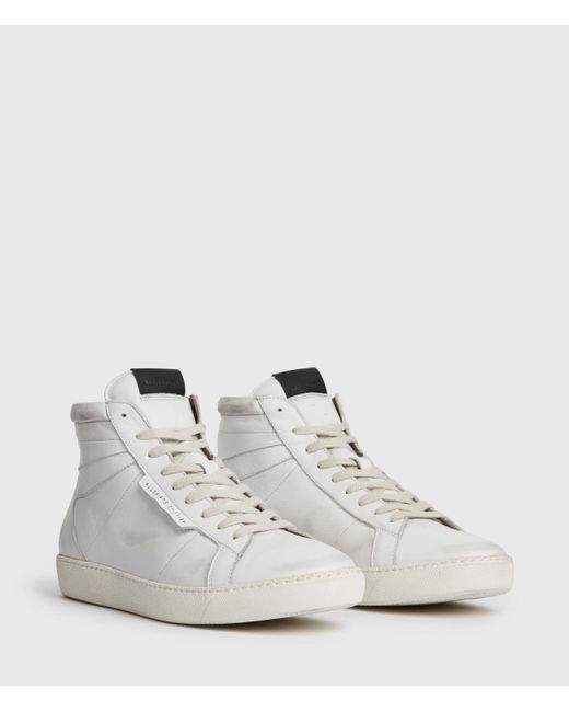 AllSaints Miles High Top Leather Trainers in White for Men  display picture 2