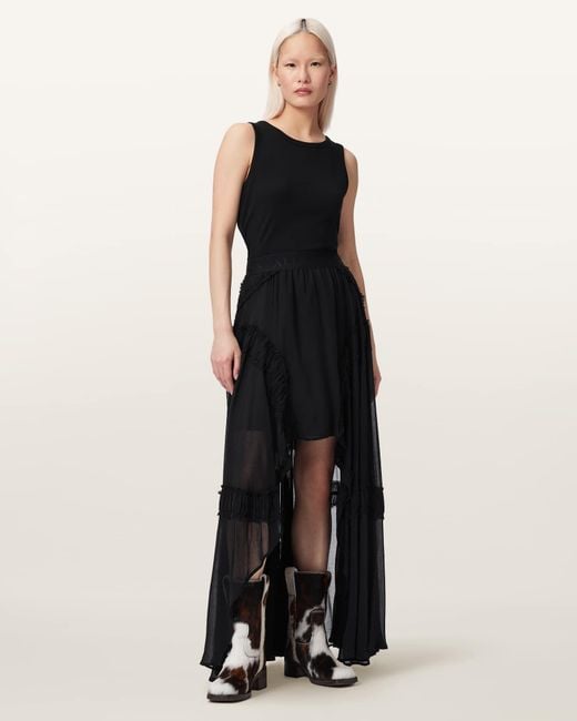 AllSaints Black Dorina Voluminous Maxi Skirt