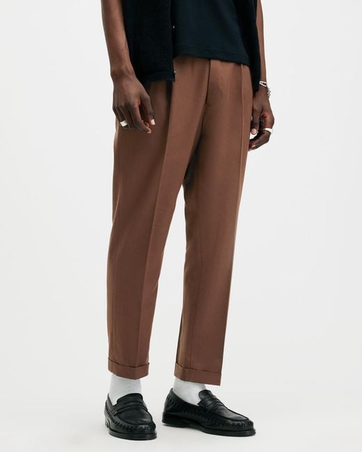 AllSaints Brown Tallis Slim Fit Cropped Tapered Pants for men