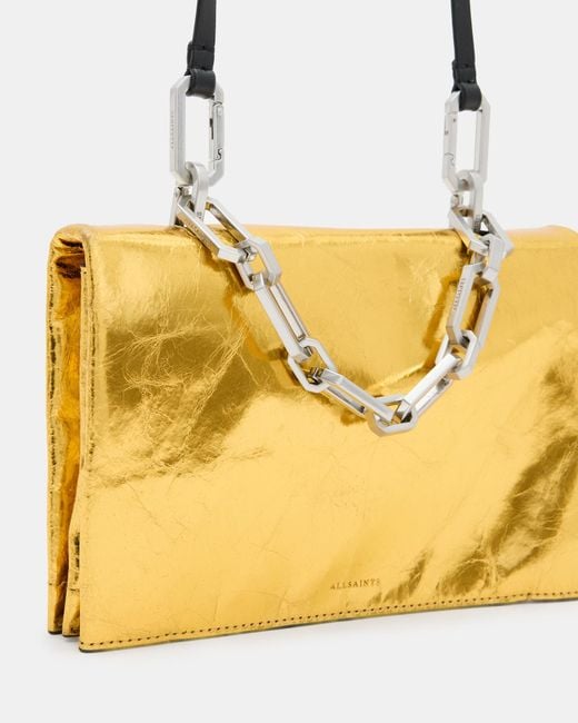 AllSaints Yellow Yua Leather Removable Chain Clutch Bag,, Warm