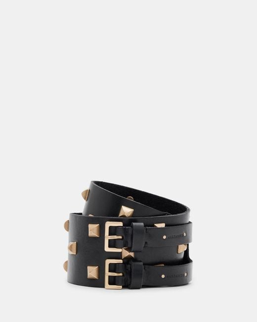 AllSaints Black Sonia Studded Double Leather Belt,, /Warm Brass