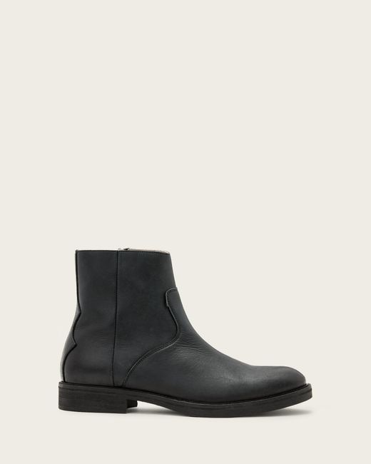 AllSaints Black Lang Leather Zip Up Boots for men