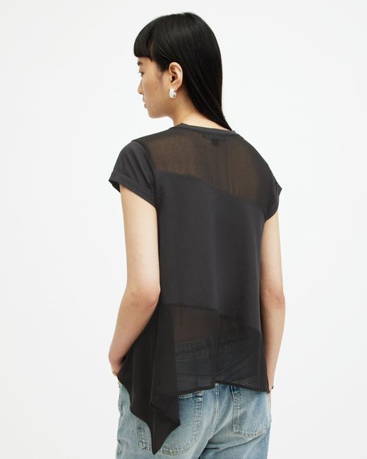 AllSaints Black Zala Panelled Handkerchief Hem T-shirt,