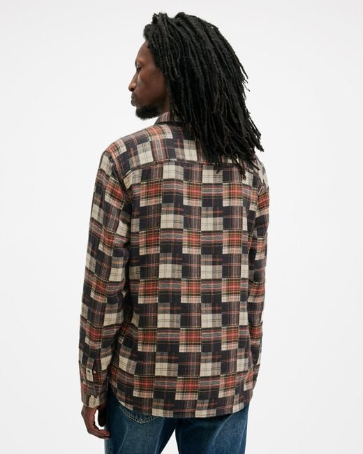 AllSaints Black Jude Patchwork Checked Jacquard Shirt for men