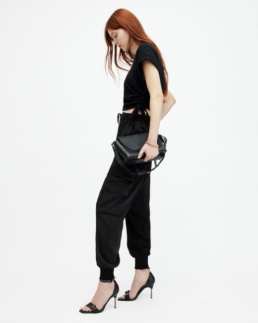 AllSaints Black Venus Relaxed Tapered Utility Trousers,
