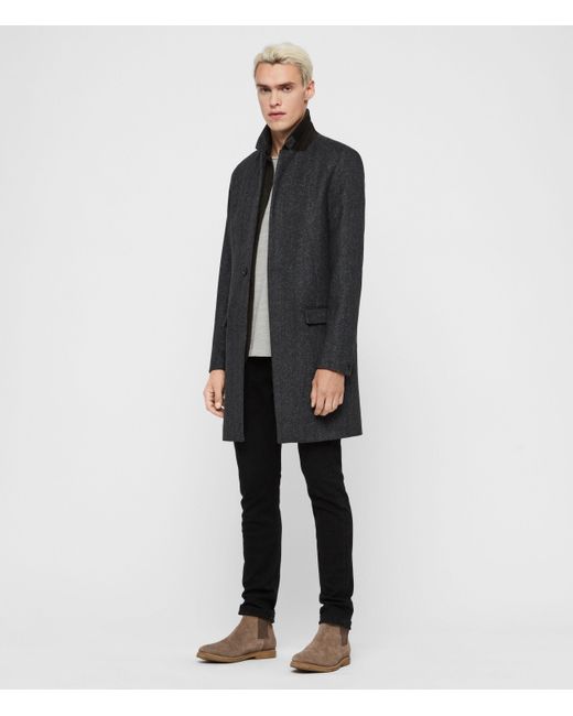 AllSaints Black Merton Cashmere Blend Coat for men