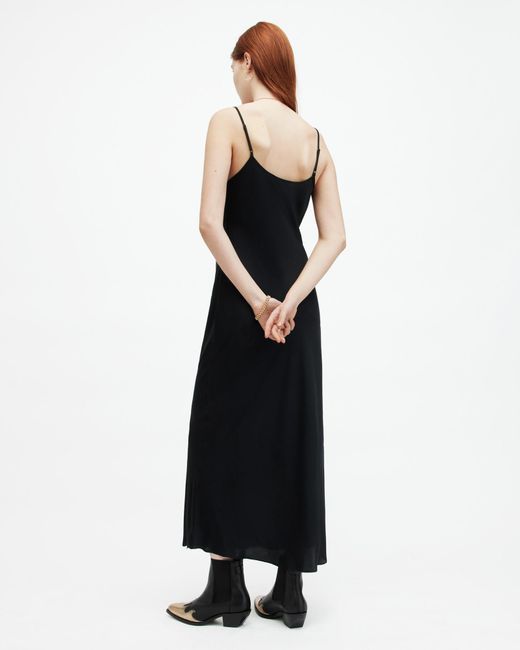 AllSaints Black Bryony V-neck Midi Slip Dress