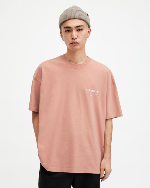 AllSaints Pink Underground Oversized Crew Neck T-shirt for men