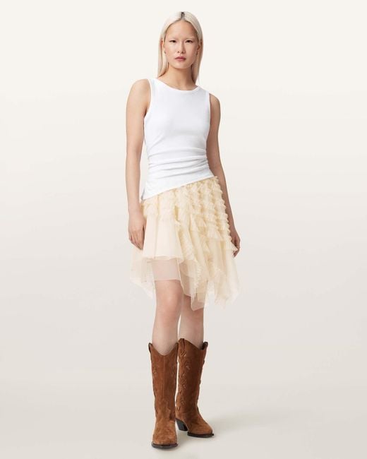 AllSaints Natural Polyester Jayde Ruffled Tulle Mini Skirt, /Us 2