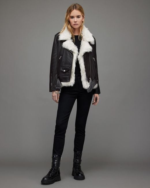 AllSaints Black Luna 4-in-1 Shearling Biker Jacket
