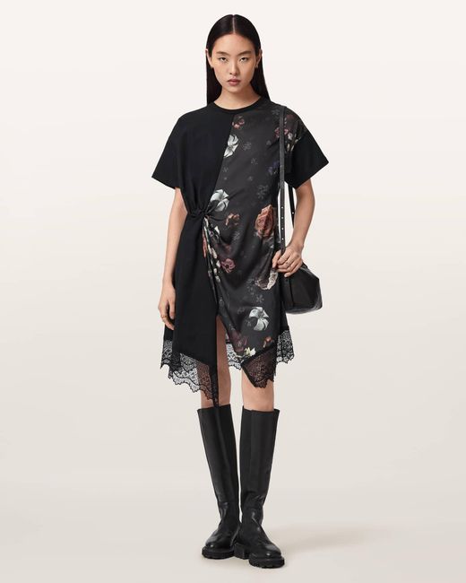 AllSaints Black Lana Lace Floral Mini Dress