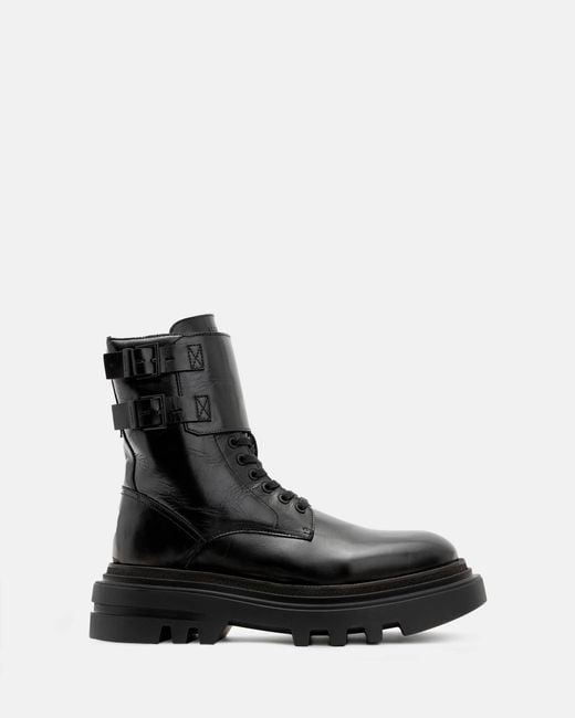 AllSaints Black Zoe Lace Up Chunky Leather Boots