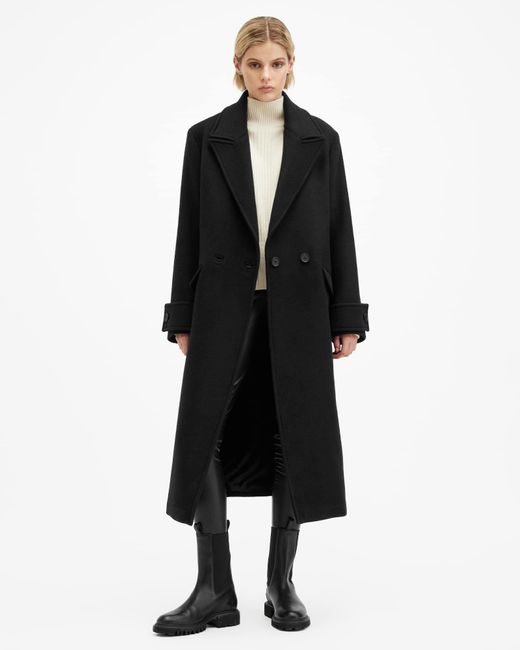 AllSaints Black Mabel Double Breasted Oversized Coat