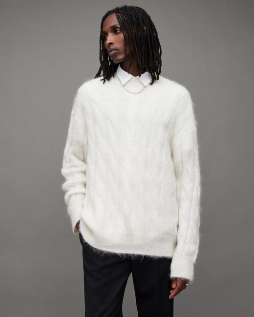 AllSaints White Kosmic Cable Knit Relaxed Fit Sweater for men