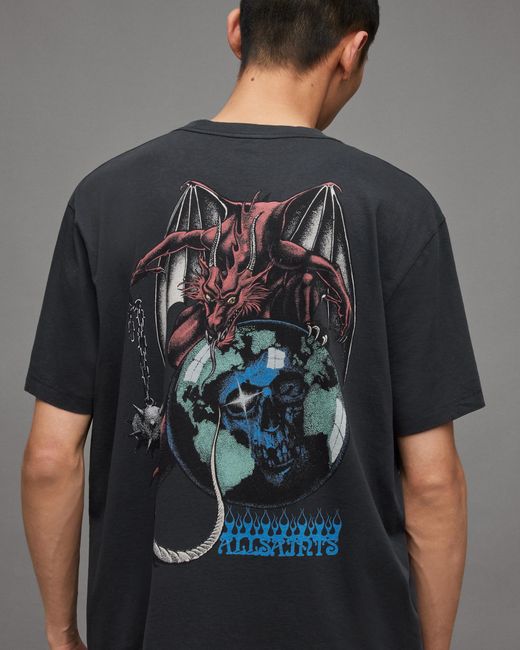 AllSaints Gray Space Dragon Graphic Relaxed T-shirt for men