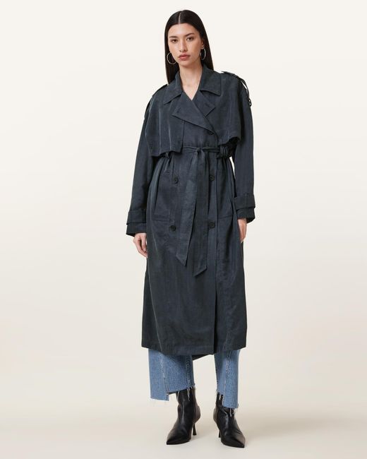 AllSaints Blue Linnie Lightweight Trench Coat