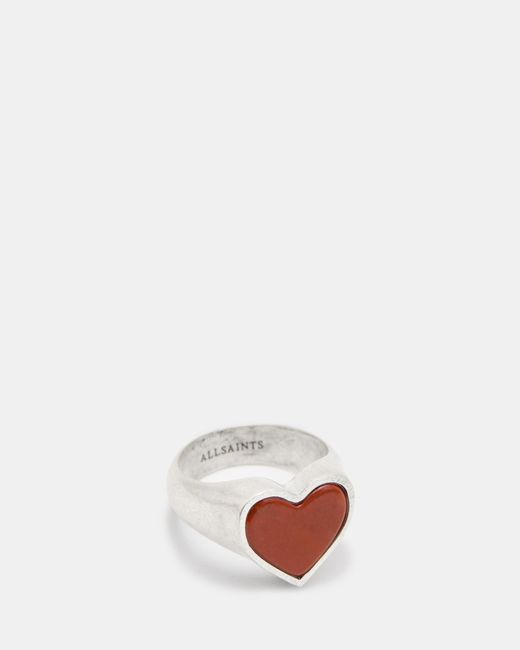 AllSaints White Obi Heart Jasper Stone Signet Ring for men