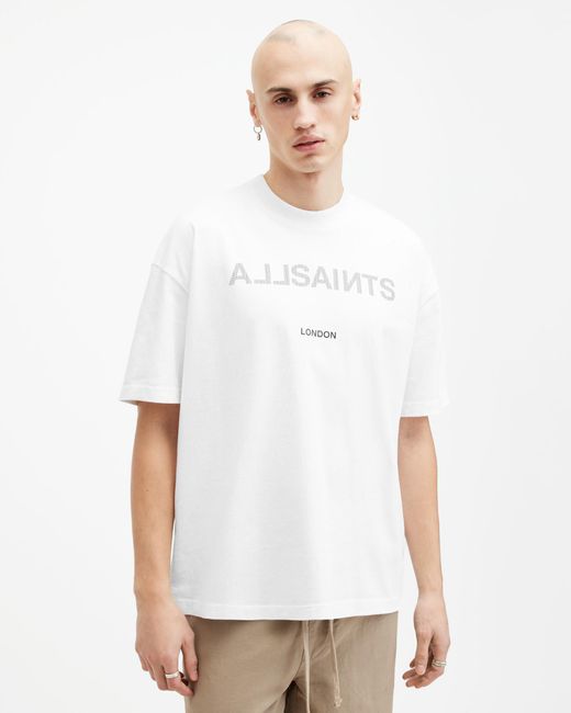 AllSaints White Cutout Oversized Logo Crew Neck T-shirt for men