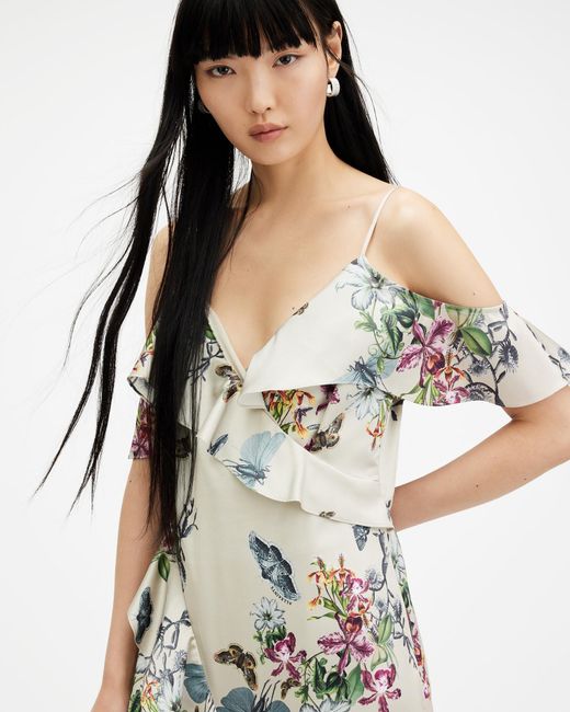 AllSaints Multicolor Orion V-neck Floral Print Midi Dress