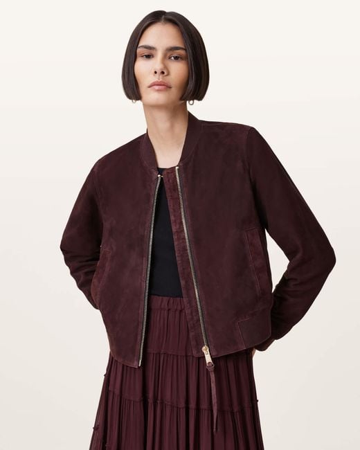 AllSaints Purple Orten Suede Bomber Jacket