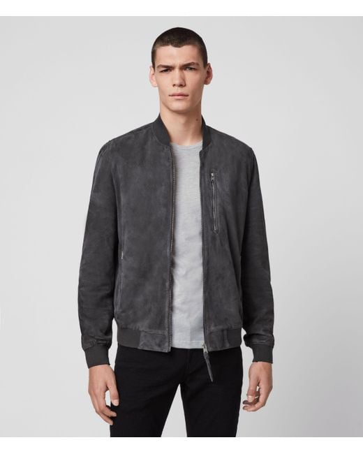 AllSaints Gray Kemble Suede Bomber Jacket for men