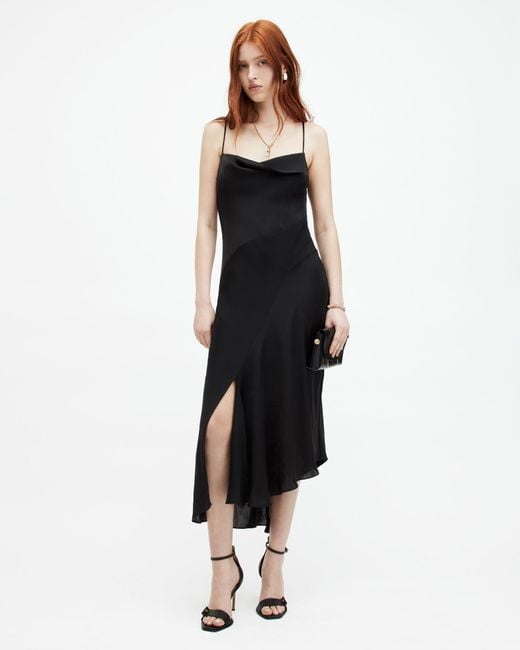 AllSaints Black Una Recycled Scoop Neck Midi Dress