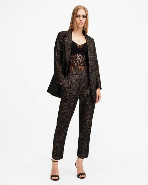 AllSaints Black Shimmer Leopard Jacquard Blazer