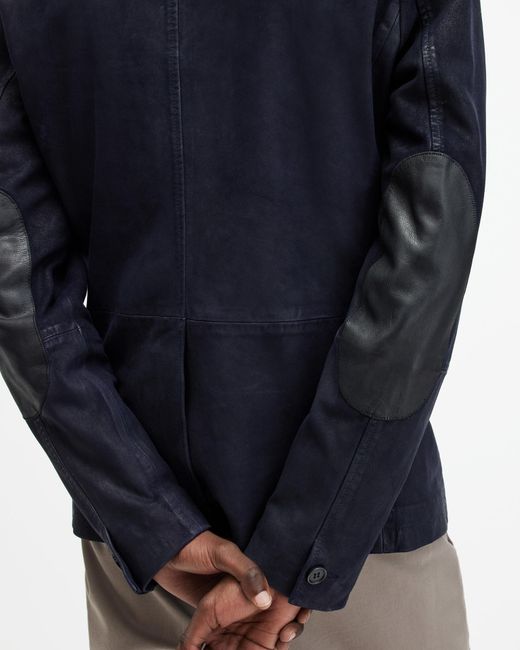 AllSaints Blue Survey Double Layered Leather Blazer for men