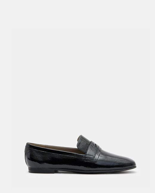 AllSaints White Sasha Patent Leather Loafer Shoes