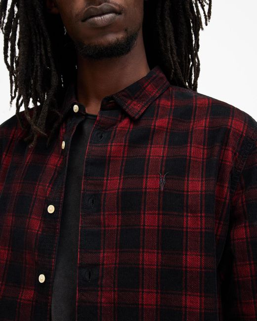 AllSaints Blue Manray Corduroy Checked Shirt,, Machine for men