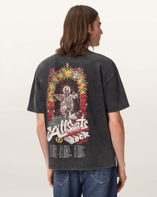 AllSaints Black Roque Short Sleeve Oversized Crew Neck T-Shirt for men
