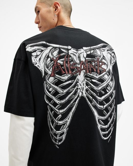 AllSaints Black Sternum Oversized Crew Neck T-Shirt,, Washed for men