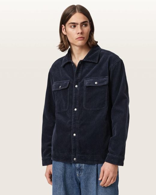 AllSaints Blue Castleford Corduroy Overshirt for men