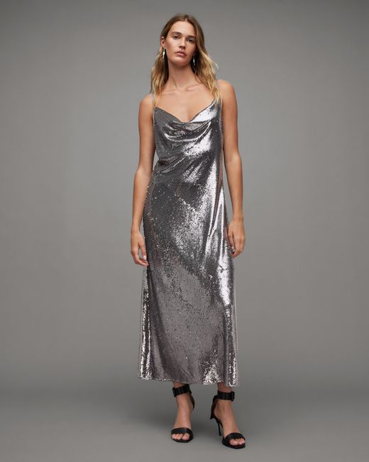 AllSaints Metallic Hadley Sequin-embellished Recycled-polyester Maxi Dress