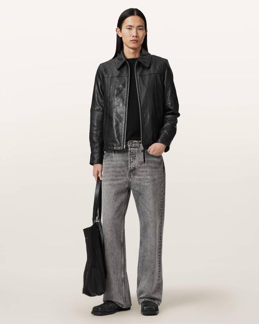 AllSaints Black Repurpose Tailored Leather Jacket for men