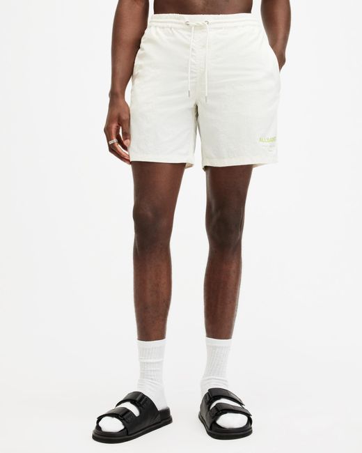 AllSaints White Underground Elastic Waist Logo Swim Shorts, for men