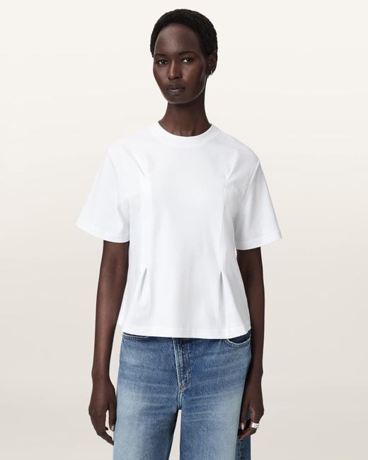 AllSaints White Sofia Lisa Boxy Embroidered T-Shirt