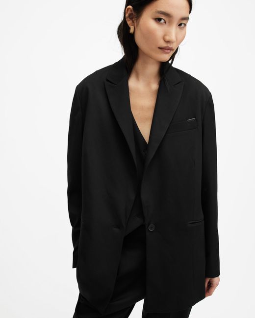AllSaints Black Nellie Single Breasted Relaxed Blazer,