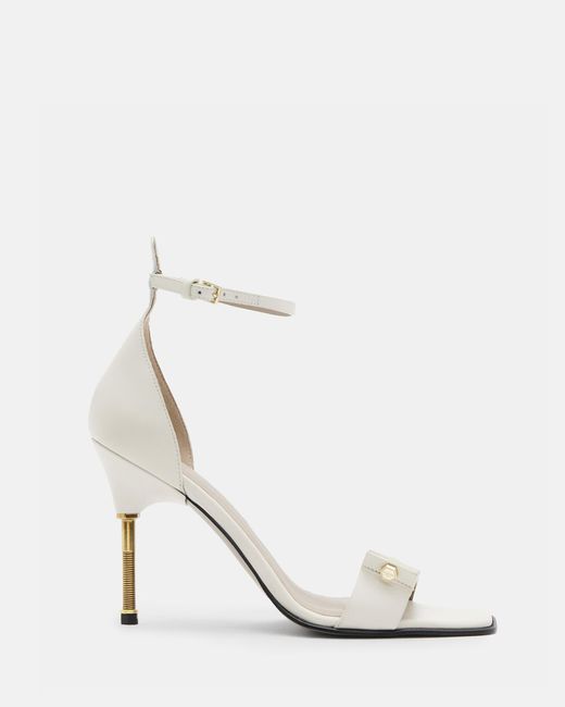 AllSaints White Betty Square Toe Leather Heeled Sandals