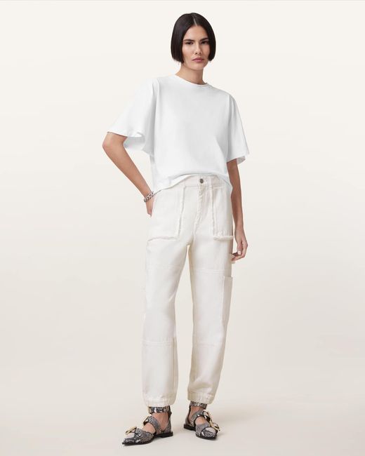 AllSaints Natural Cotton Mila Tapered Frayed Cargo Denim Trousers, /Us 4