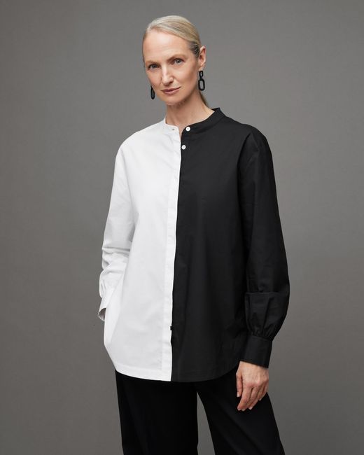 AllSaints Gray Marcie Monochrome Relaxed Fit Shirt