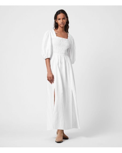 knee length dresses for ladies Stripe Knit Midi Dress - Eggshell White with Print